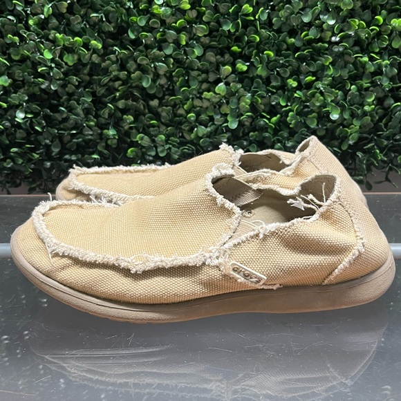 CROCS Other - CROCS Tan Frayed Slip-On Shoes